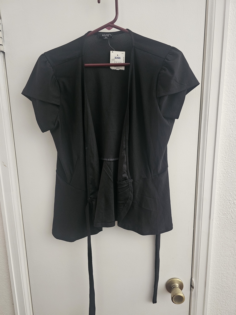 AUW Black Women's Short-Sleeve Open Cardigan